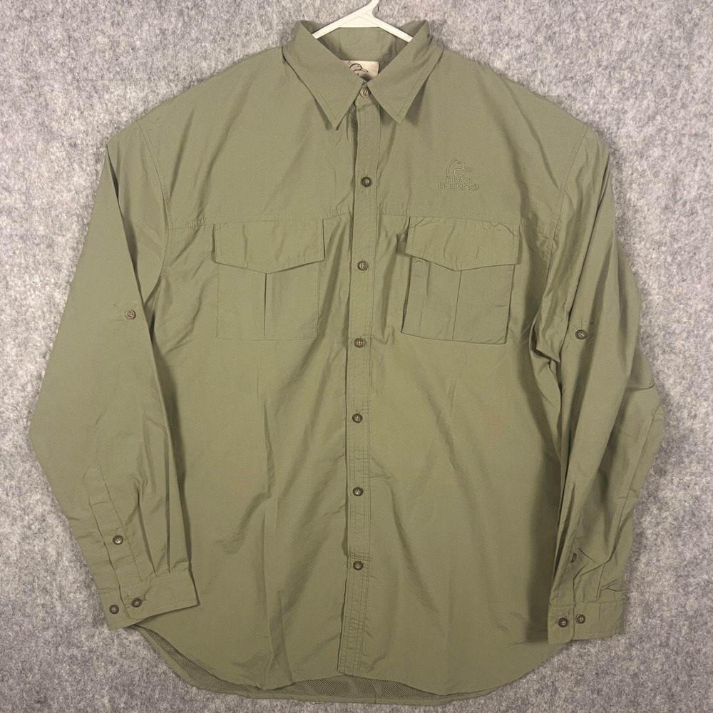 Ducks Unlimited Men's XL Vented Fishing Shirt Olive Green Long Sleeve Utility
